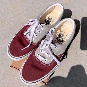 Vans color block sneaker, burgundy/maroon and grey